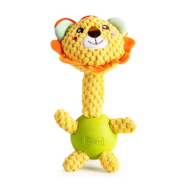 Long-Neck Plush &amp; Rubber Squeaky Pet Toy - Lion