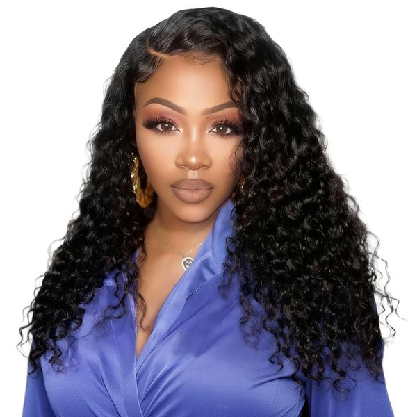 Black In Glueless Full Frontal HD Lace Curly Wig Human Hair 16inch