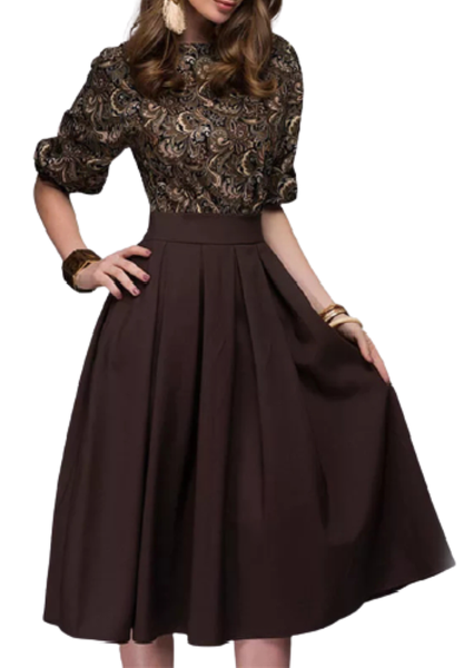 Floral Printed Vintage Dress Brown