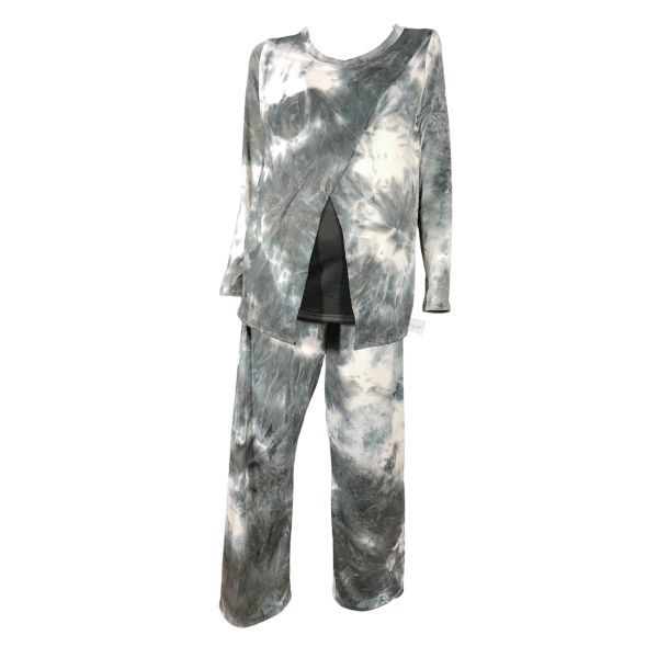 Maternity&amp;Nursing -Winter Hospital Pajamas -Tie Dye-Grey