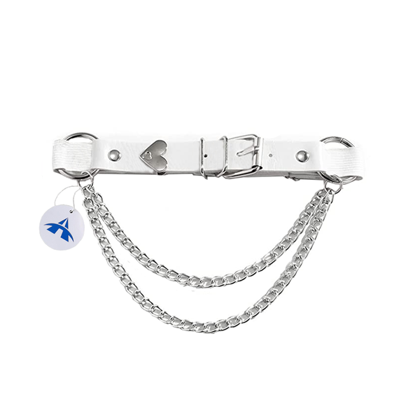 Adjustable Punk Leather Garter Belts Leg Garter with Chains - White