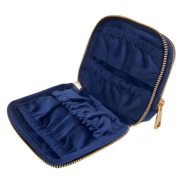Bestby-Multi-Pocket /Double LayerTravel Blue Velvet Jewellery Storage Case
