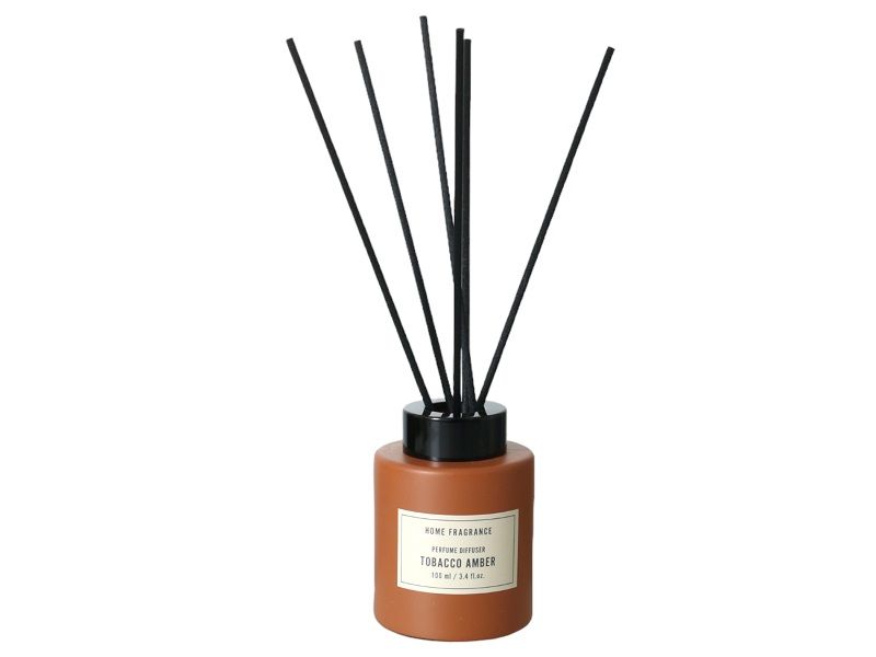 Diffuser Glass Round With 6 Rattan Sticks Tabacco Amber
