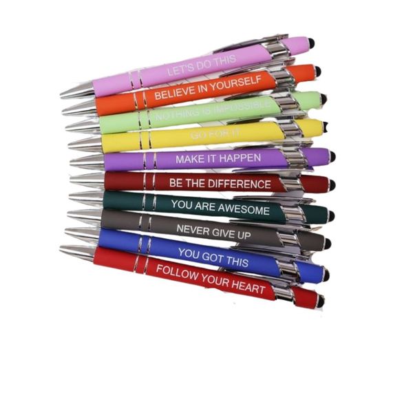 10-Pack Motivational Ballpoint Pens with Stylus - Funny Quote Pens