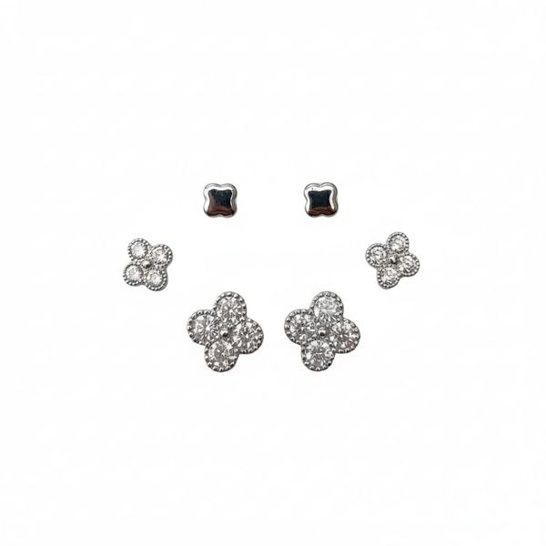 3 Pairs One Set Fashion No Fade Zircon Diamond Stud Earrings SILVER