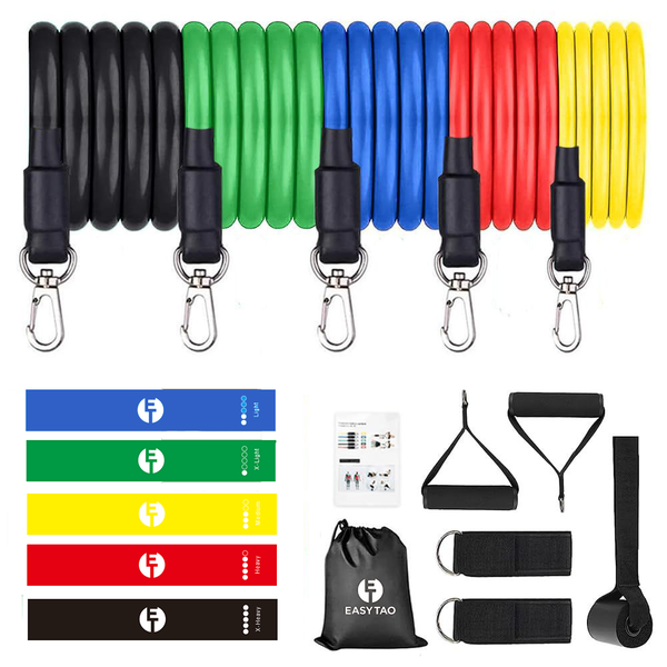 Exercise Resistance Bands Latex Elastic Yoga Straps With Handles Set Of 17