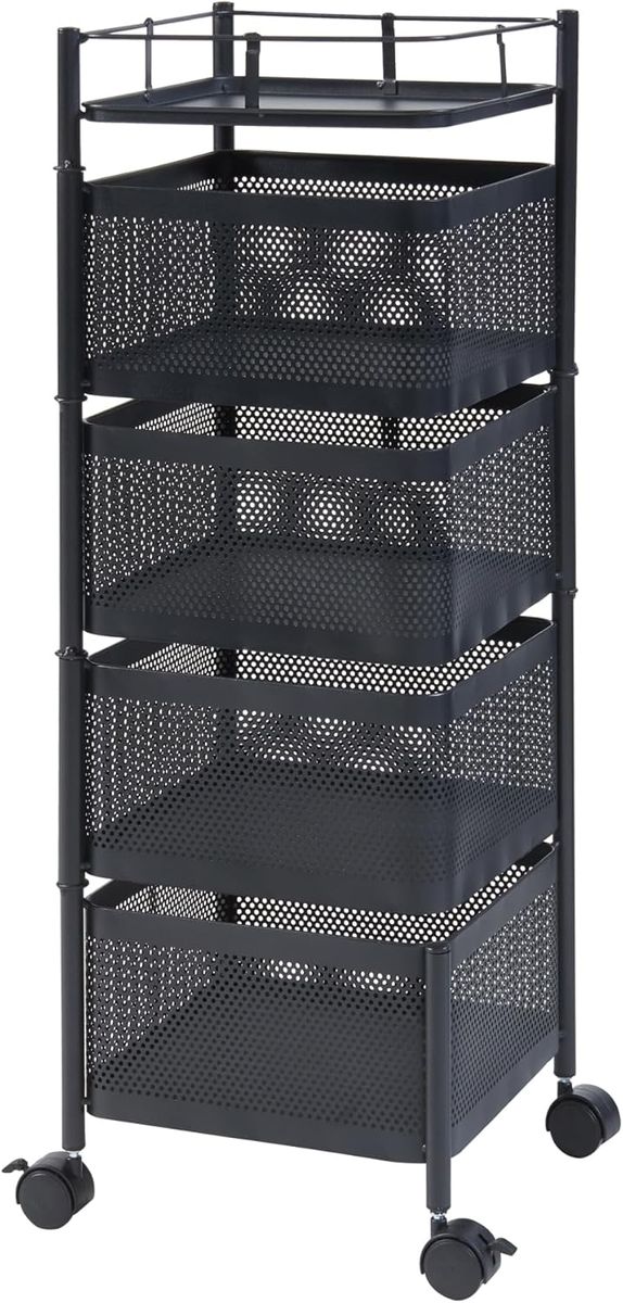 4-Tier Mesh Storage Trolley with Swivel Baskets