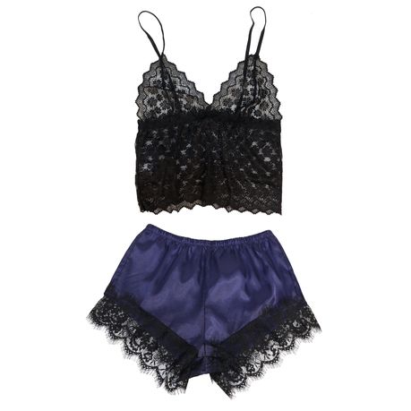 Women Satin Silky Pyjamas Set Lace Lingerie Camisole Crop Top + Shorts  Nightwear Sleepwear Pjs