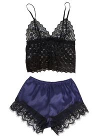 Women Satin Short and Lace Cami Bralette Top Sleepwear Pajama Lounge Set, Shop  Today. Get it Tomorrow!