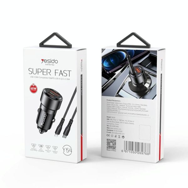 Yesido Super Fast USB 60W Car Charger