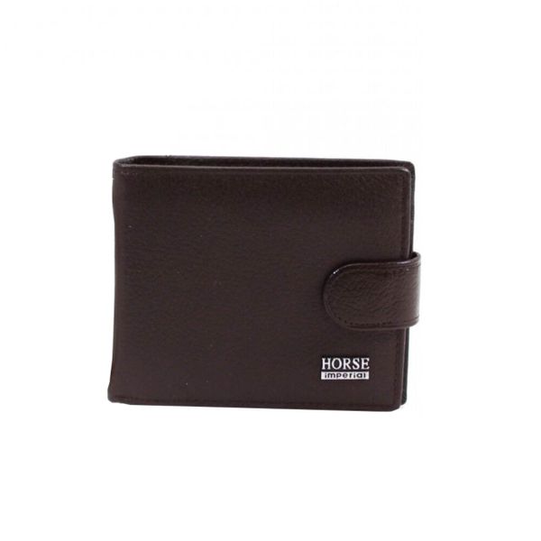 Horse Imperial Men's Leather Bi Fold Wallet with Snap Closer - Brown