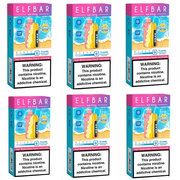 Elf Bar Ice King 25000 Puffs Vapes - Watermelon Peach Lemonade (Pack of 6)