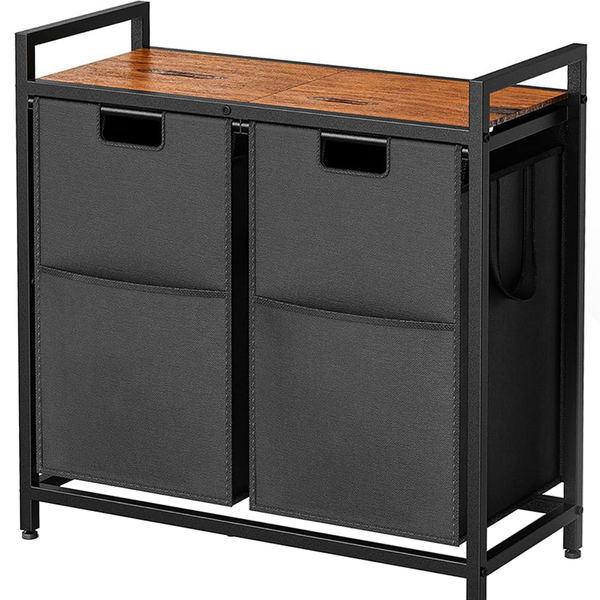 Laundry Basket with Removable Bags Laundry Sorter with 2 sections - Black