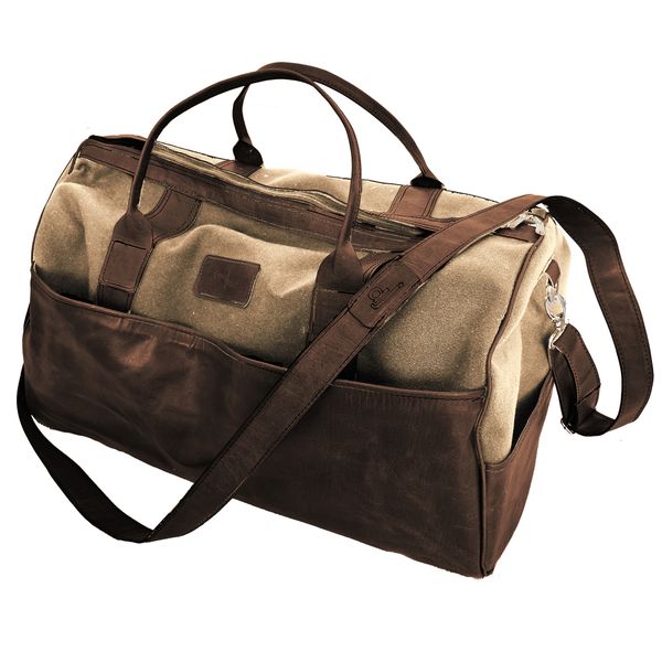 Genuine Leather and Canvas Duffel Bag - Large Oatmeal