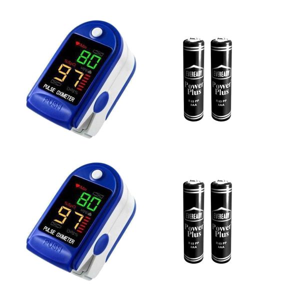 Oximeter Fingertip Pulse Rate Multi Colour Screen Tool &amp; Batteries - 2 Pack