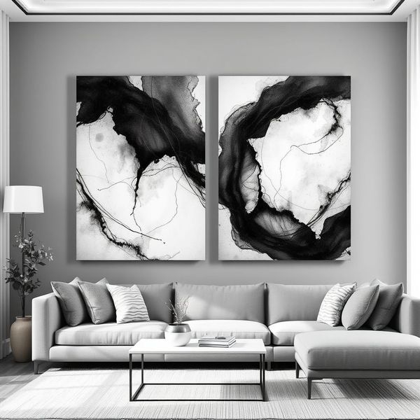 Canvas Wall art: 2 Piece Set- Ink and Ivory
