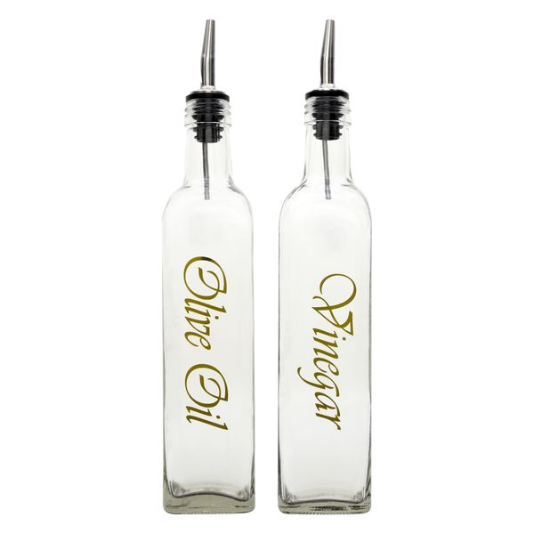 Regent Square Olive Oil &amp; Vinegar Bottle With Pourer &amp; Gold Print 500Ml 2Pc