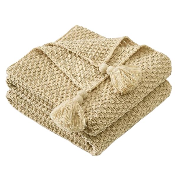 Home Decor Bohemian Boho Thick Knitted Tassel Throw Blanket (230cm)