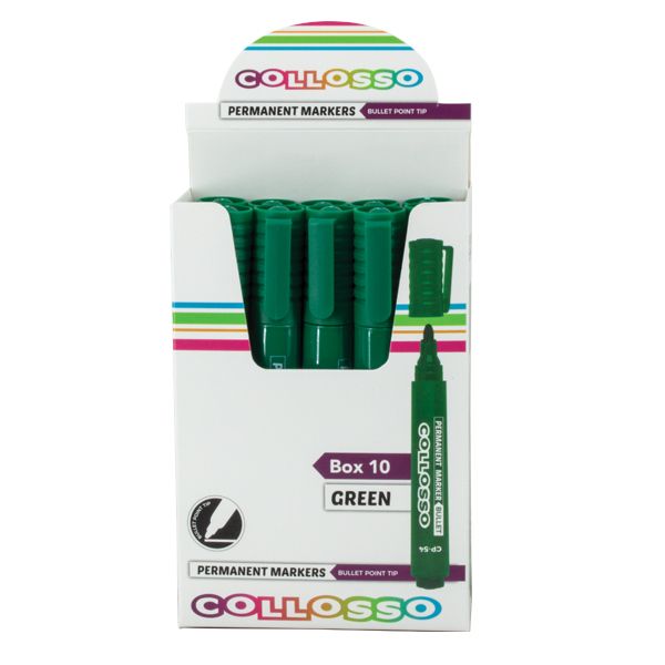 Collosso Permanent Marker Bullet Point Green - Box of 10