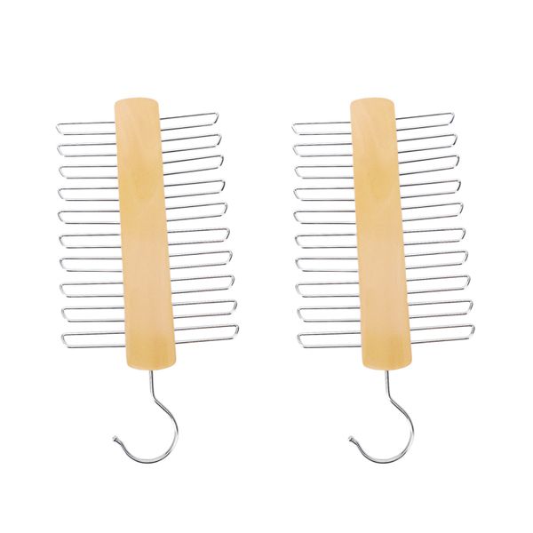 2 Store 20 Bar Wooden Tie Hanger - Scarfs &amp; Belt Rack Organiser