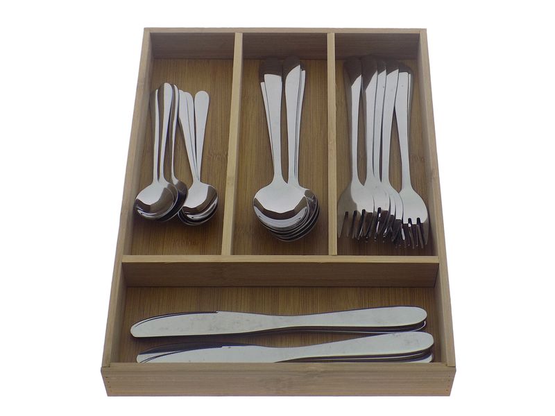 Elegant Cutlery Divider Bamboo plus 24 Pieces Cutlery Set - Combo