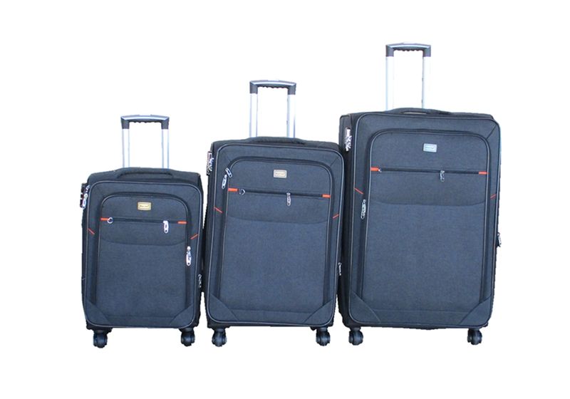 3 Piece Black Fabric Trolley Luggage Set with Combination Lock