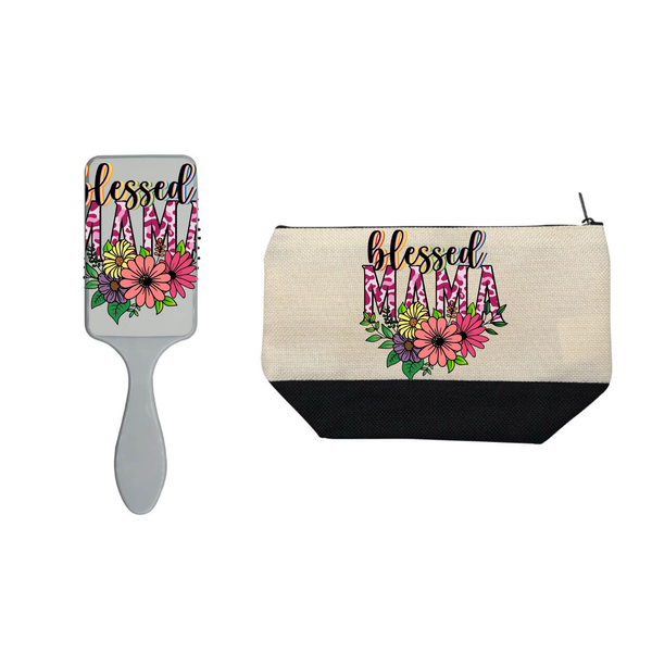 pink blessed Custom Sublimation Makeup Bag - Hair Brush Design