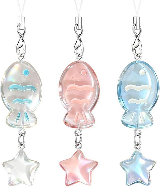 3PCS Bling Fish Phone Charms Strap Cute Stars Fishes Phone Keychain