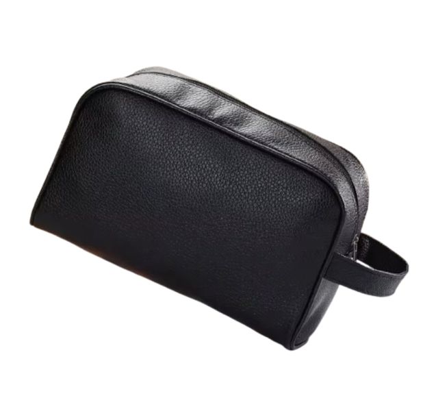 PU Leather Travel Toiletry/Cosmetic Bag with Handle - Black