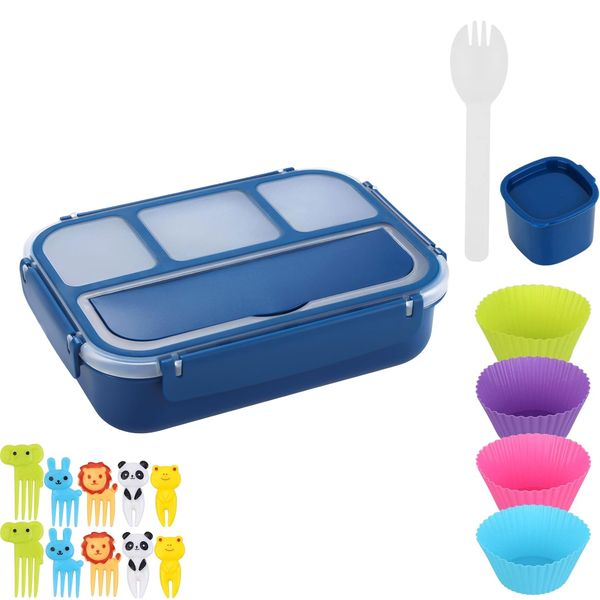 17 Piece 4-Compartment 1.3L Bento Lunchbox Set with Dip Box Cake Cups