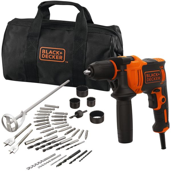 Black &amp; Decker 13mm 710W Hammer drill keyless chuck, 40 pcs accs soft bag | BEH710SA40-QS