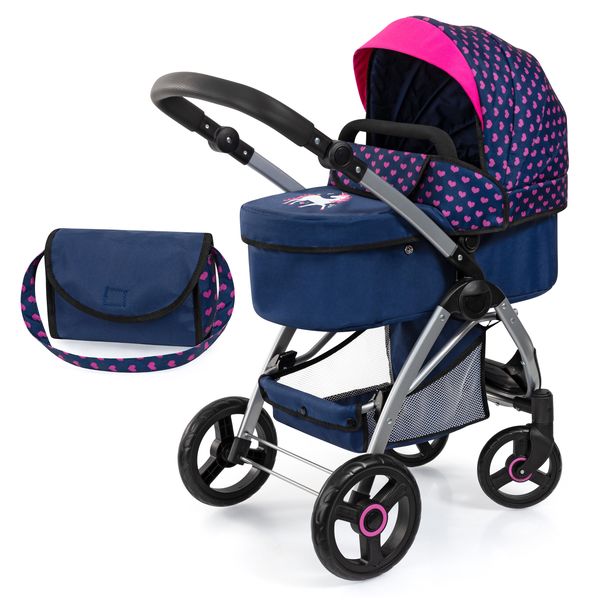 Bayer City Max Toy Dolls Pram - Pink-Blue - Unicorn (74.5cm Tall)