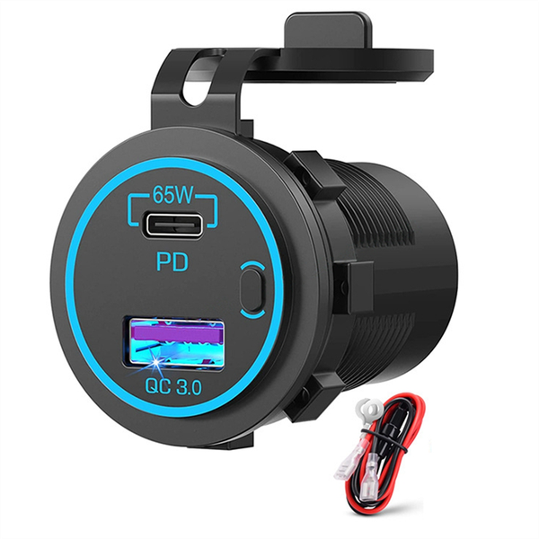 65W PD 12V USB Outlet for Laptop USB C Car Charger Socket