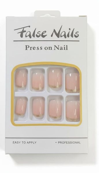 Cute Press on Nails Medium, GOLD TIP French Square Shape Nails