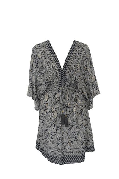 SKA Kaftan Batwings Summer Short Bombay Dresses - Black and White