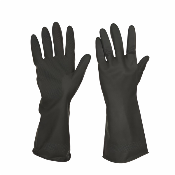 5 Pack Elbow-Length Black Rubber Household Gloves - Waterproof, Reusable