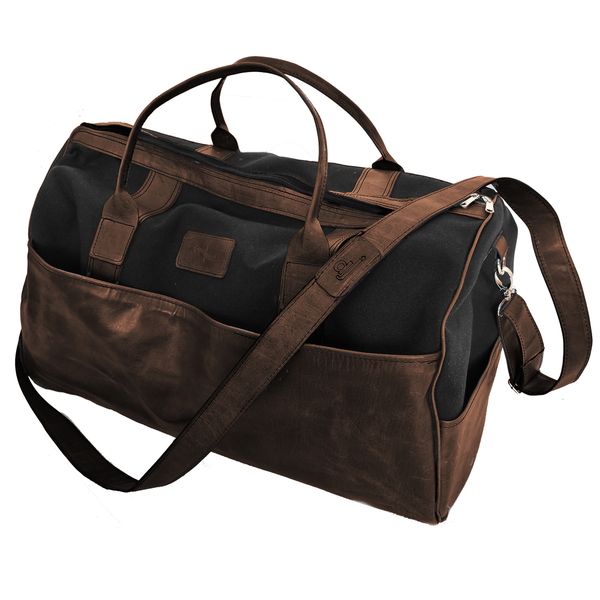 Genuine Leather and Canvas Duffel Bag - Large Charcoal