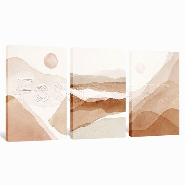 Canvas Art - 3 Piece Abstract Landscape Beige Watercolor Canvas Wall Art