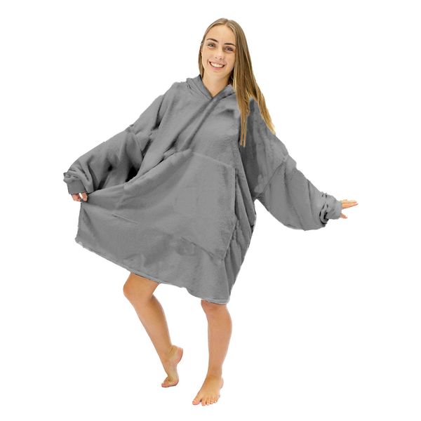 Oversized Fleece Blanket Hoodie - Grey