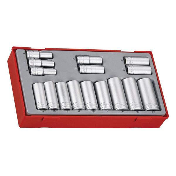 TengTools - 3/8" Drive Deep Socket Set, 16 Piece - TT3816