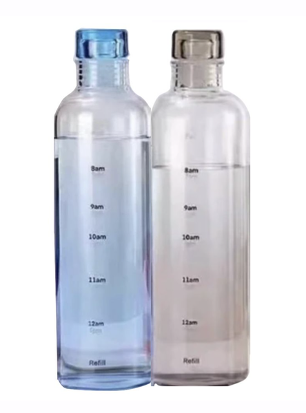 Health Gradient Design Glass Water Bottle with Time Markings 750ml - 2 Piece