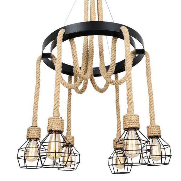 Stylish Vintage Metal and Rope Light Chandelier