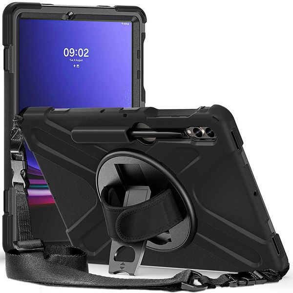 TUFF-LUV Armour Jack Rugged Case (includes Armstrap and Handstrap and Pen Holder) for the Samsung Galaxy Tab S9 FE 10.9" (SM-X510/SM-X516) - Black