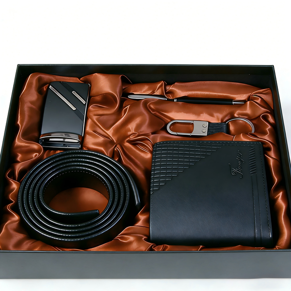 Men's Leather Gift Set - Wallet, Belt, Keychain &amp; Pen Gift Pack for Him