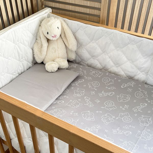 Cabbage Creek Cot Duvet Cover Set - White Animals on Grey