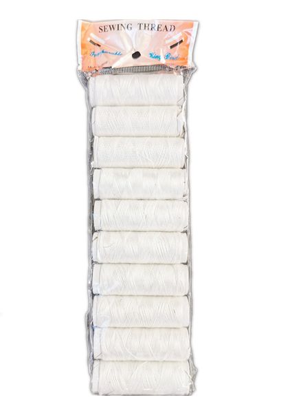 6 x Pack of 10 Home Mart Poly- Cotton Sewing Thread Reel String - White