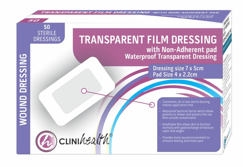 Dressing Transparent Film with Non Adherent Pad - 7x5cm 50s