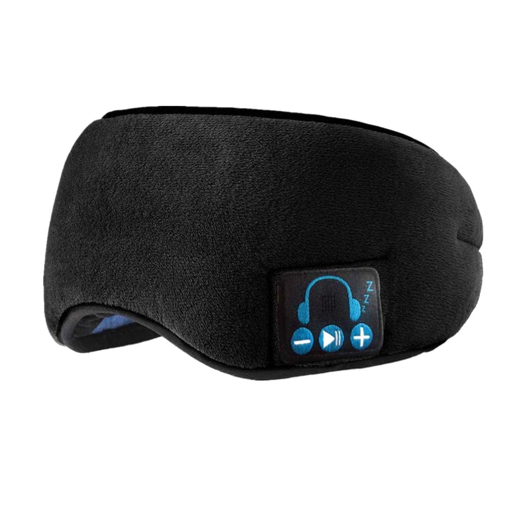 Adjustable Soft Cotton Sleep Eye Mask with Bluetooth Headphone - Black