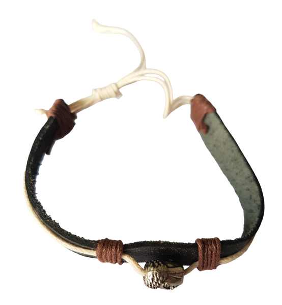 Buddha Ajustable Leather Bracelet from Bali - Dark Brown Leather