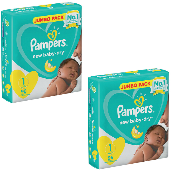 Pampers Baby Dry Newborn Size 1 Jumbo Pack (2 x 96 diapers)